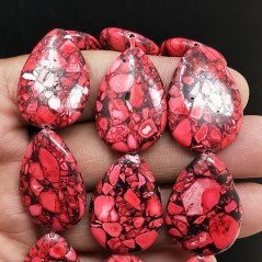 Aulite Rossa Perline Forma Goccia Piatto Liscio Foro Passante 21x30mm