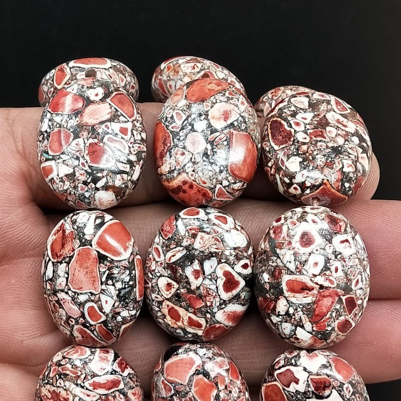 Aulite Rossa in Perline Forma Ovale Piatto Liscio Foro Passante 20X25mm