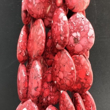 Aulite Rossa Perline Forma Goccia Piatto Liscio Foro Passante 30x40mm