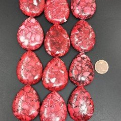 Aulite Rossa Perline Forma Goccia Piatto Liscio Foro Passante 30x40mm