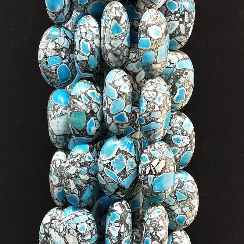 Aulite Turchese in Perline Forma Ovale Piatto Liscio Foro Passante 18X24mm