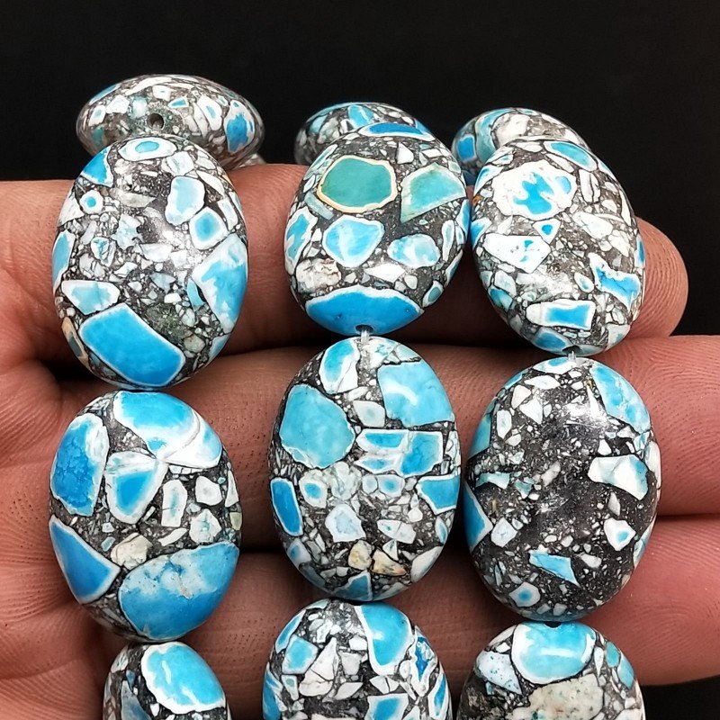 Aulite Turchese in Perline Forma Ovale Piatto Liscio Foro Passante 18X24mm