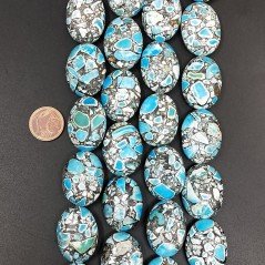 Aulite Turchese in Perline Forma Ovale Piatto Liscio Foro Passante 18X24mm