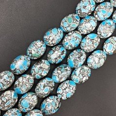 Aulite Turchese in Perline Forma Ovale Piatto Liscio Foro Passante 18X24mm