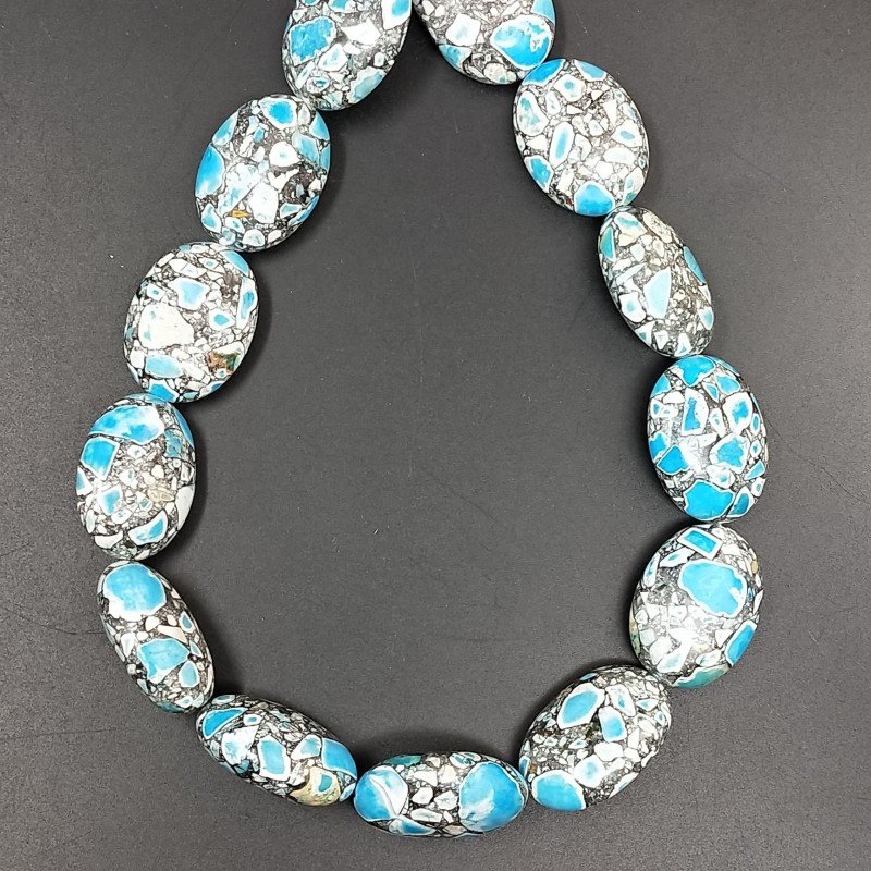Aulite Turchese in Perline Forma Ovale Piatto Liscio Foro Passante 18X24mm