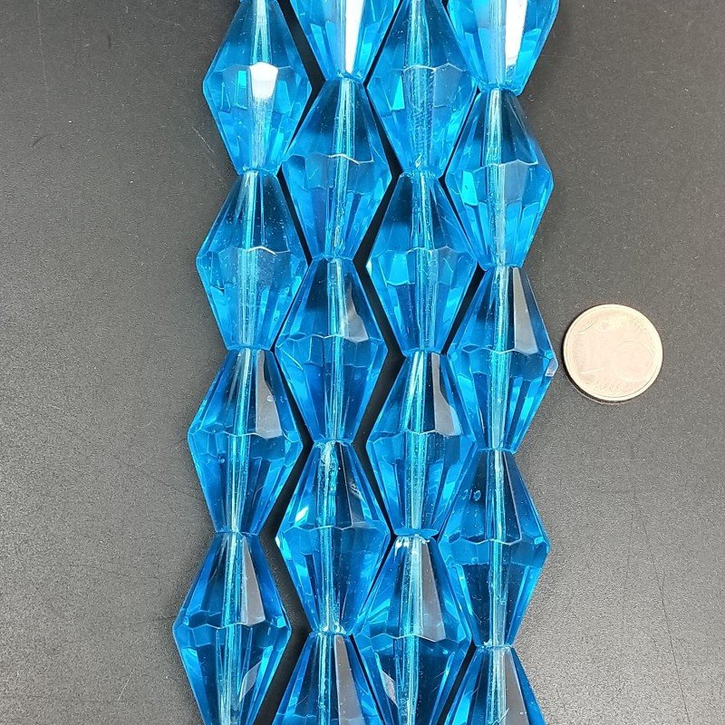 Cristallo Azzuro in Perline Forma Rombo Sfaccettato Foro Passante 17X29mm