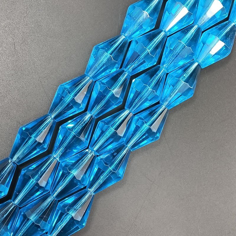 Cristallo Azzuro in Perline Forma Rombo Sfaccettato Foro Passante 17X29mm