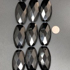 Cristallo Nero in Perline Forma Ovale Piatto Sfaccettato Foro Passante 25X50mm
