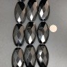 Cristallo Nero in Perline Forma Ovale Piatto Sfaccettato Foro Passante 25X50mm