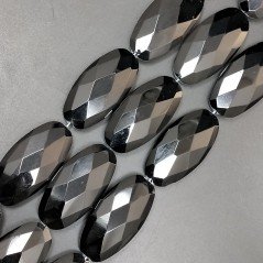 Cristallo Nero in Perline Forma Ovale Piatto Sfaccettato Foro Passante 25X50mm