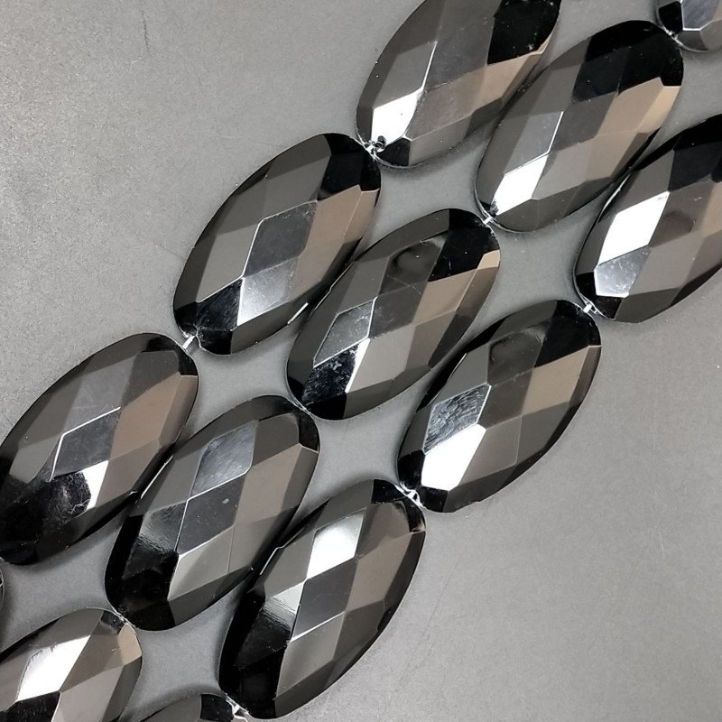 Cristallo Nero in Perline Forma Ovale Piatto Sfaccettato Foro Passante 25X50mm