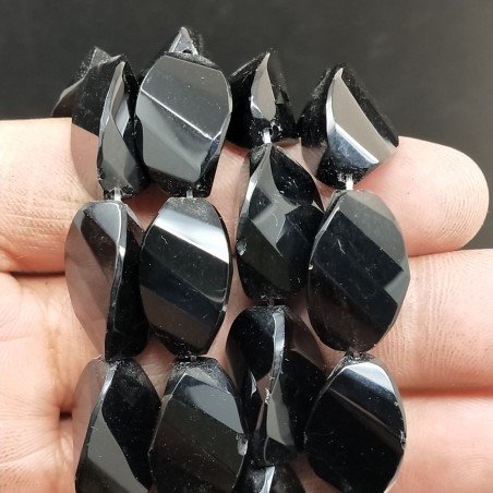 Onice Nero Idrotermale in Perline Forma Twist Sfaccettato Foro Passante 13X20mm