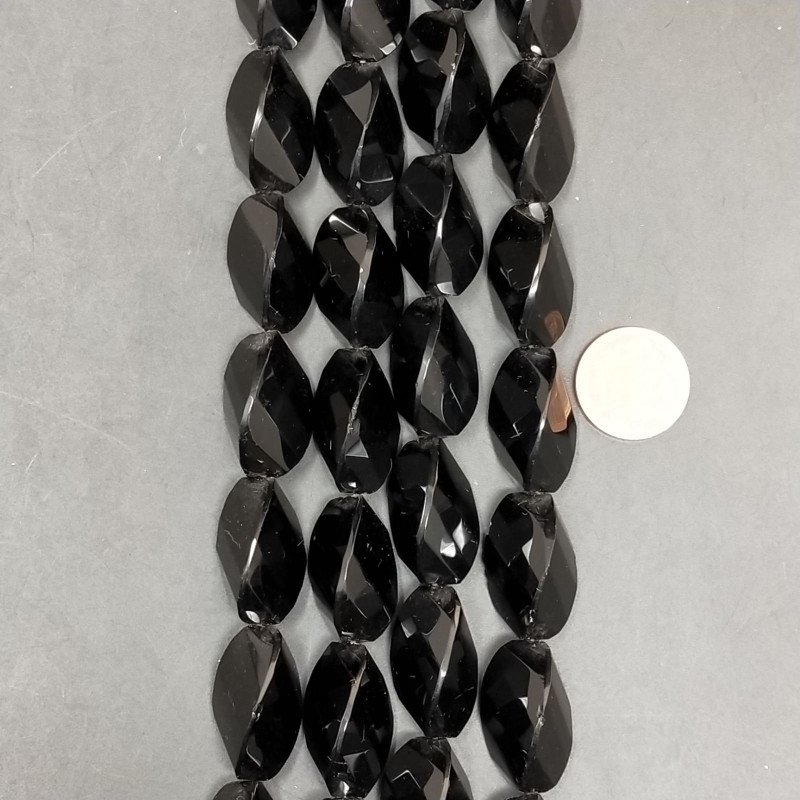 Onice Nero Idrotermale in Perline Forma Twist Sfaccettato Foro Passante 13X20mm