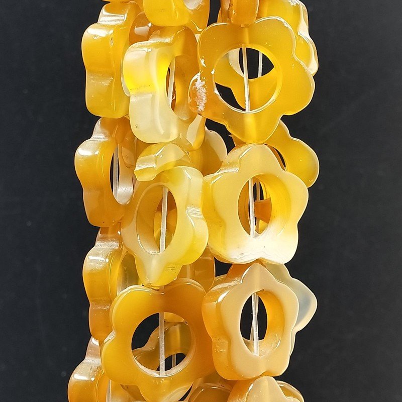 Agata Gialla Sfumato Perline Forma Cerchietti Liscio a Fiore Piatto 24mm