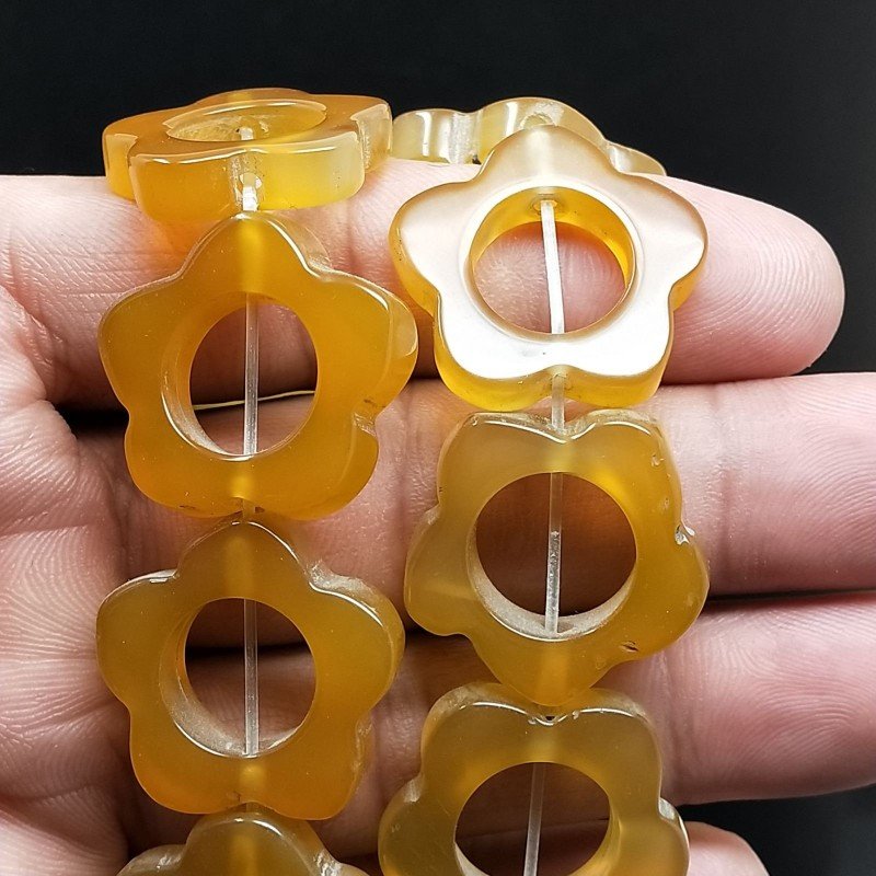 Agata Gialla Sfumato Perline Forma Cerchietti Liscio a Fiore Piatto 24mm