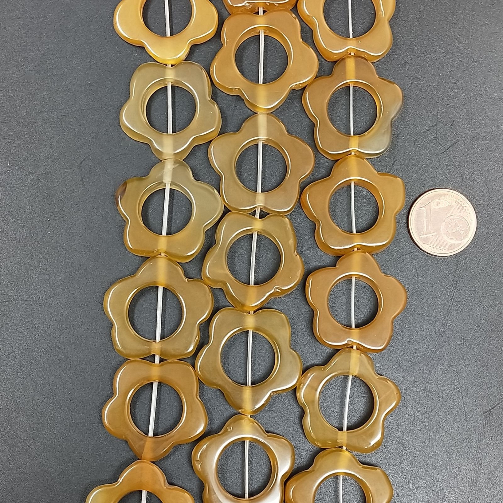 Agata Gialla Sfumato Perline Forma Cerchietti Liscio a Fiore Piatto 24mm