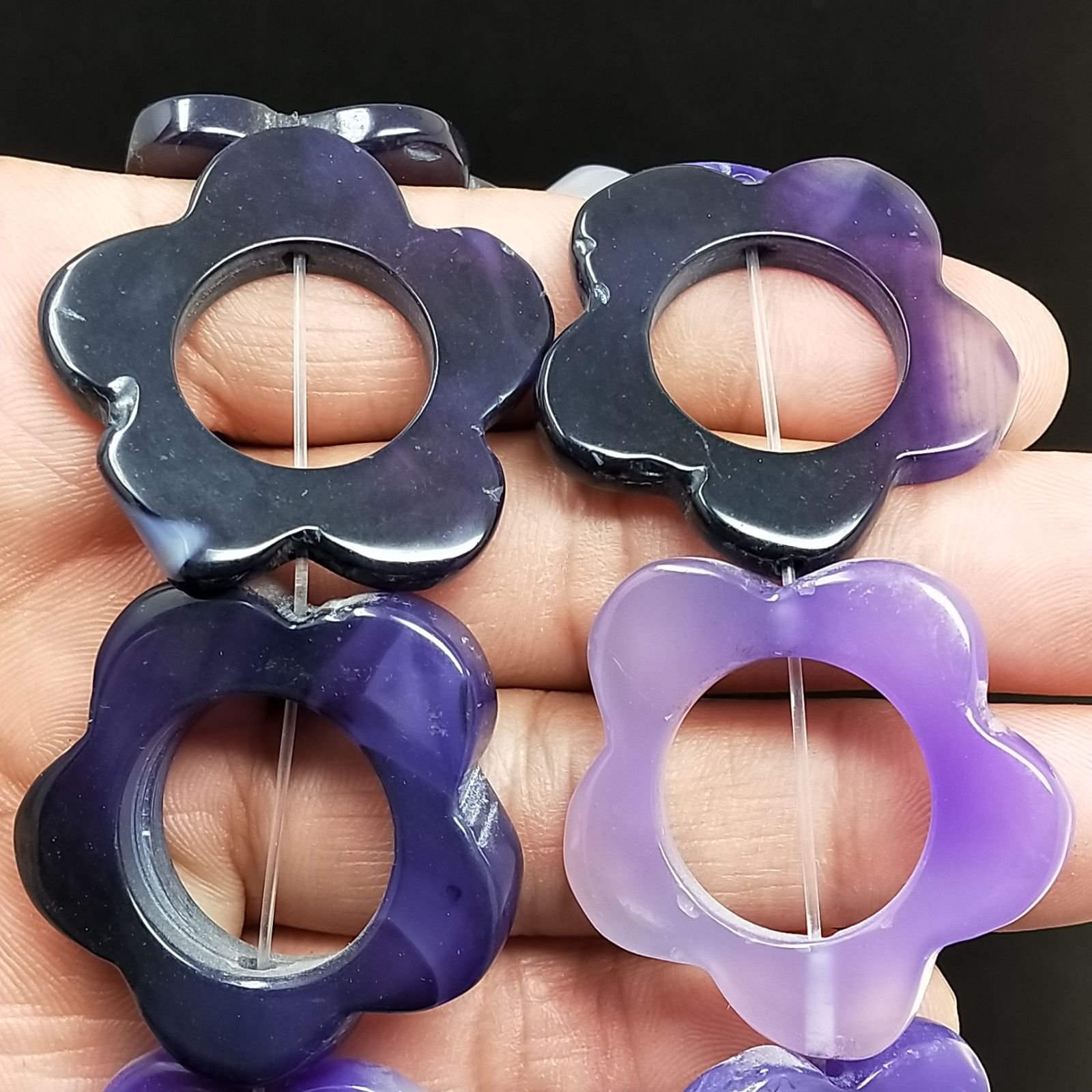 Agata Viola Sfumato Perline Forma Cerchiettoi Liscio a Fiore 33-34mm