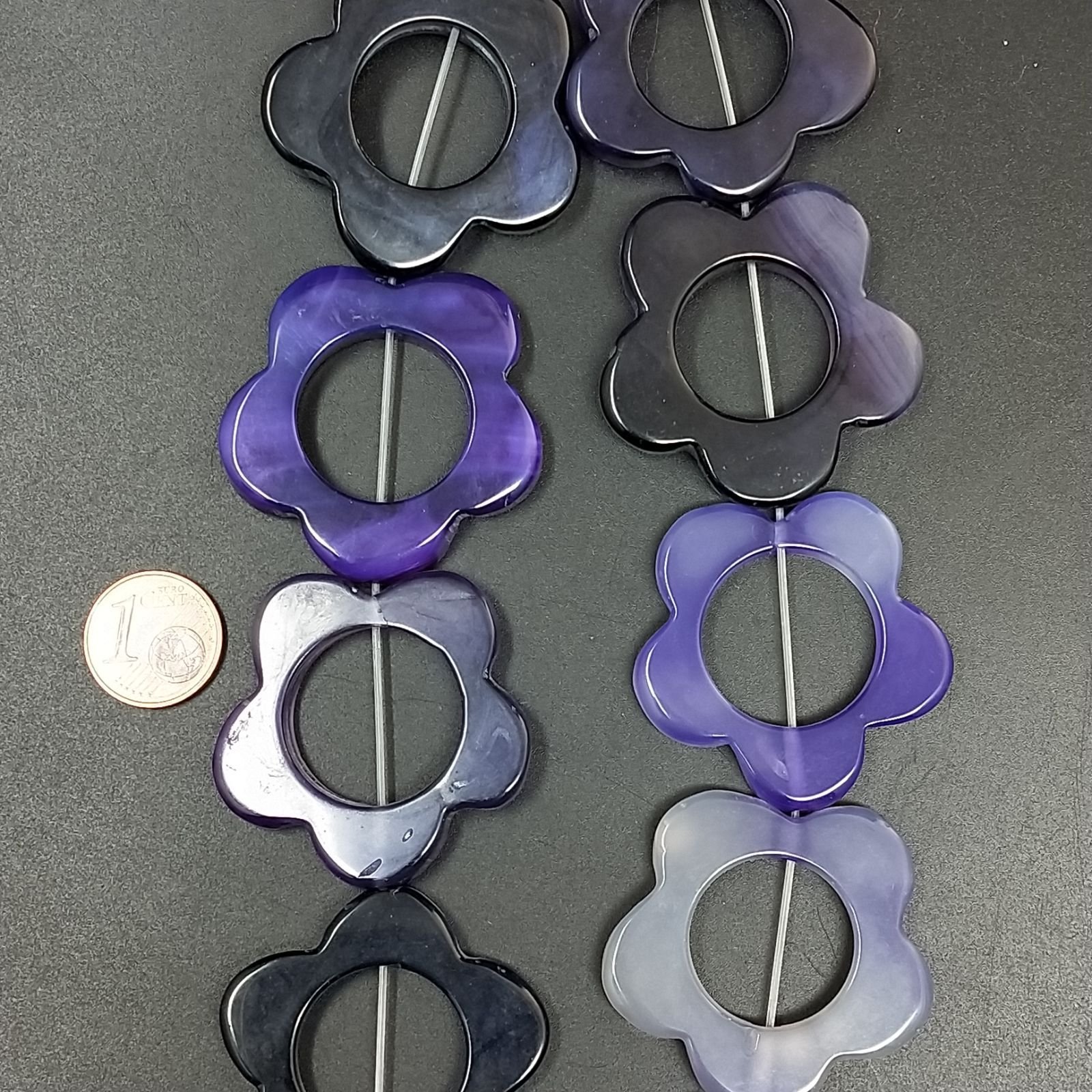 Agata Viola Sfumato Perline Forma Cerchiettoi Liscio a Fiore 33-34mm