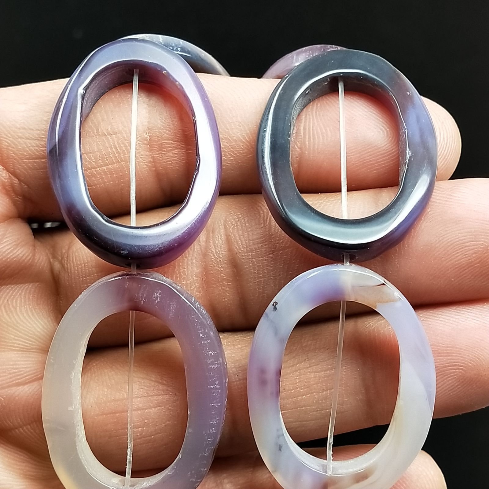 Agata Viola Sfumato Perline Forma Cerchiettoi Liscio a Ovali 25X35mm