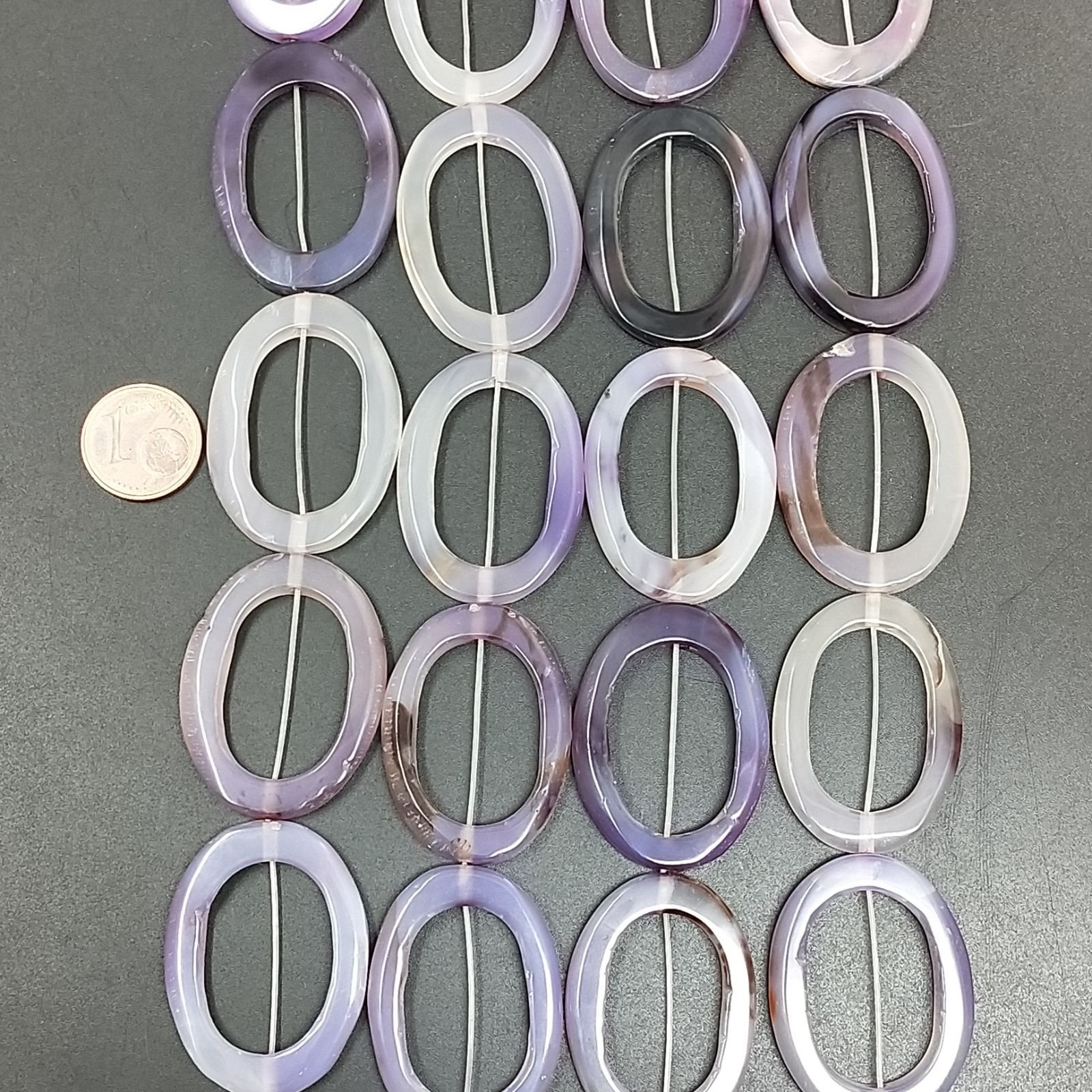 Agata Viola Sfumato Perline Forma Cerchiettoi Liscio a Ovali 25X35mm