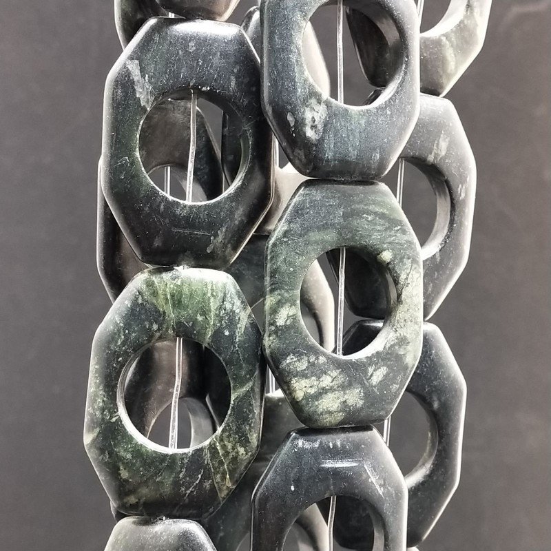 Serpentine Russa Verde Scuro Perline Forma Cerchio Ottagonali Piatto Liscio 24-25X35-36mm