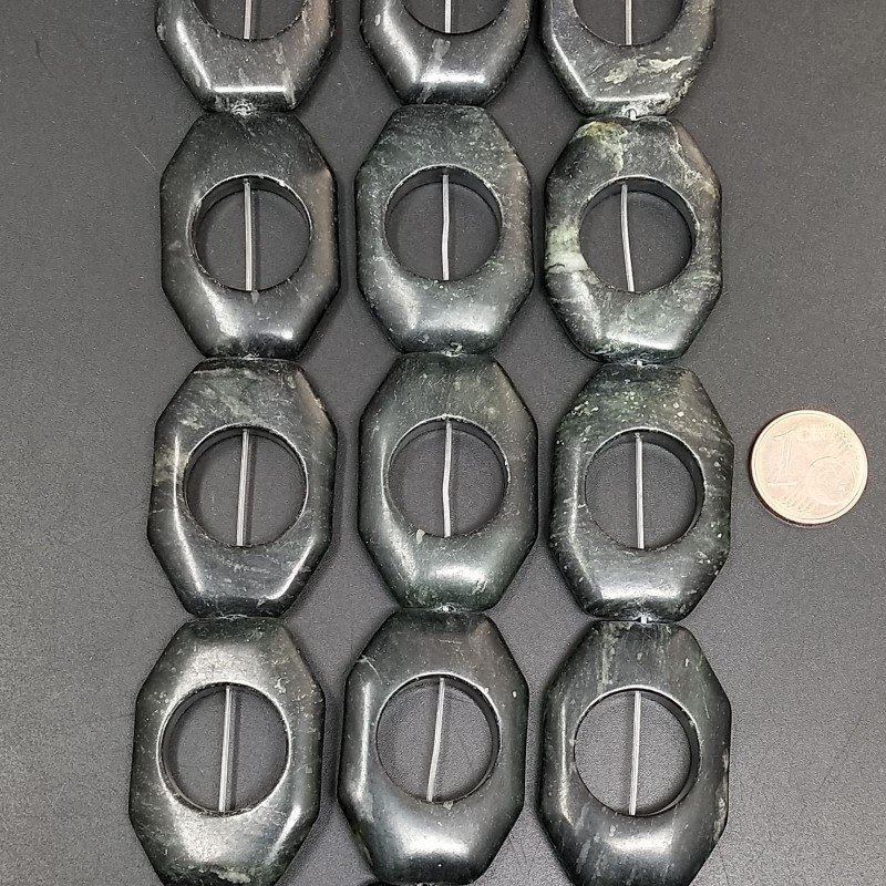 Serpentine Russa Verde Scuro Perline Forma Cerchio Ottagonali Piatto Liscio 24-25X35-36mm