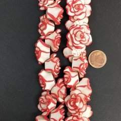 Resina Perline Rosso Bianco Forma Rosa Inciso Liscio Foro Passante 21mm