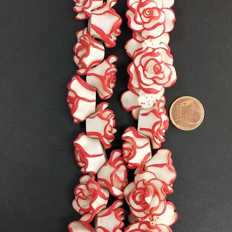 Resina Perline Rosso Bianco Forma Rosa Inciso Liscio Foro Passante 21mm