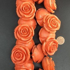 Resina Perline Rosso Forma Rosa Inciso Liscio Foro Passante 35mm