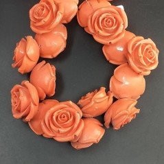 Resina Perline Rosso Forma Rosa Inciso Liscio Foro Passante 35mm