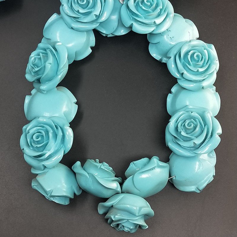 Resina Perline Celesti Forma Rosa Inciso Liscio Foro Passante 35mm
