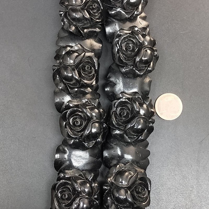 Resina Perline Nero Forma Rosa Inciso Liscio Foro Passante 29X26mm