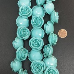 Resina Perline Celesti Forma Rosa Inciso Liscio Foro Passante 24mm