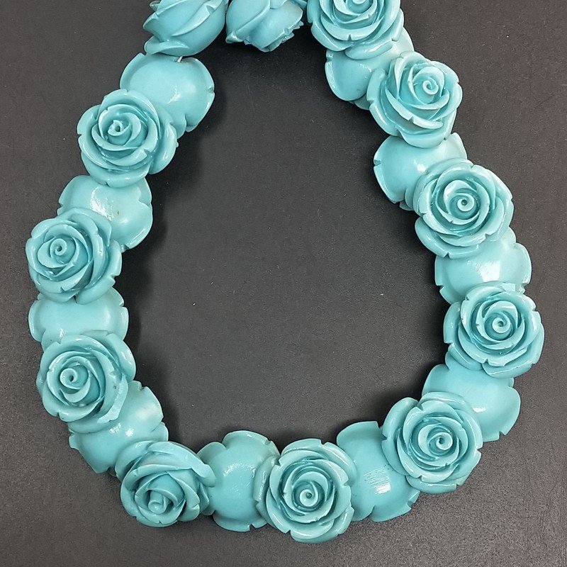 Resina Perline Celesti Forma Rosa Inciso Liscio Foro Passante 20mm