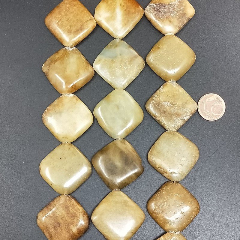 Giada Naturale in Perline Forma Rombo Piatto Liscio Foro Diagonale 30mm