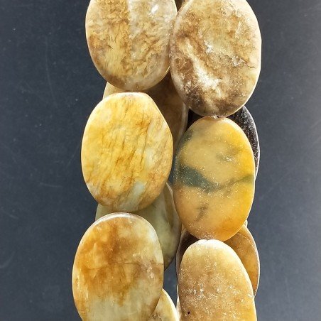 Giada Naturale in Perline Forma Ovale Piatto Liscio Foro Passante 30x40mm