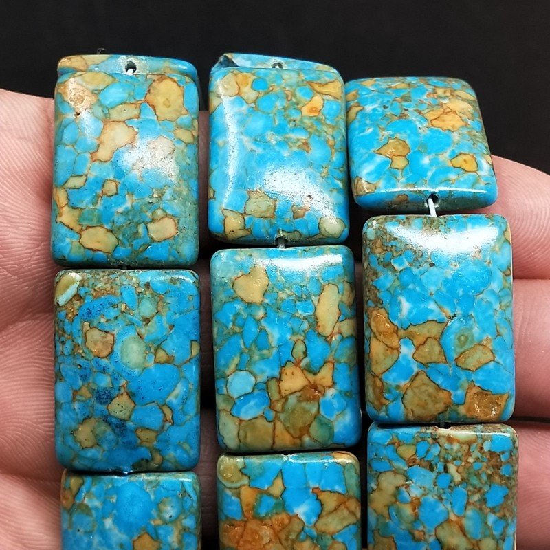 Aulite Turchese in Perline Forma Rettangolare Piatto Liscio Foro Passante 18X25mm