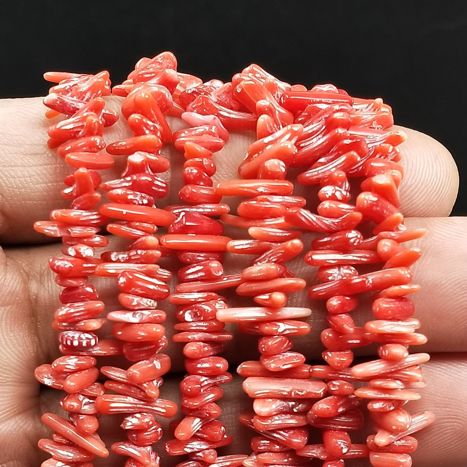 Corallo Bamboo Rosso Perline Forma Chips Liscio