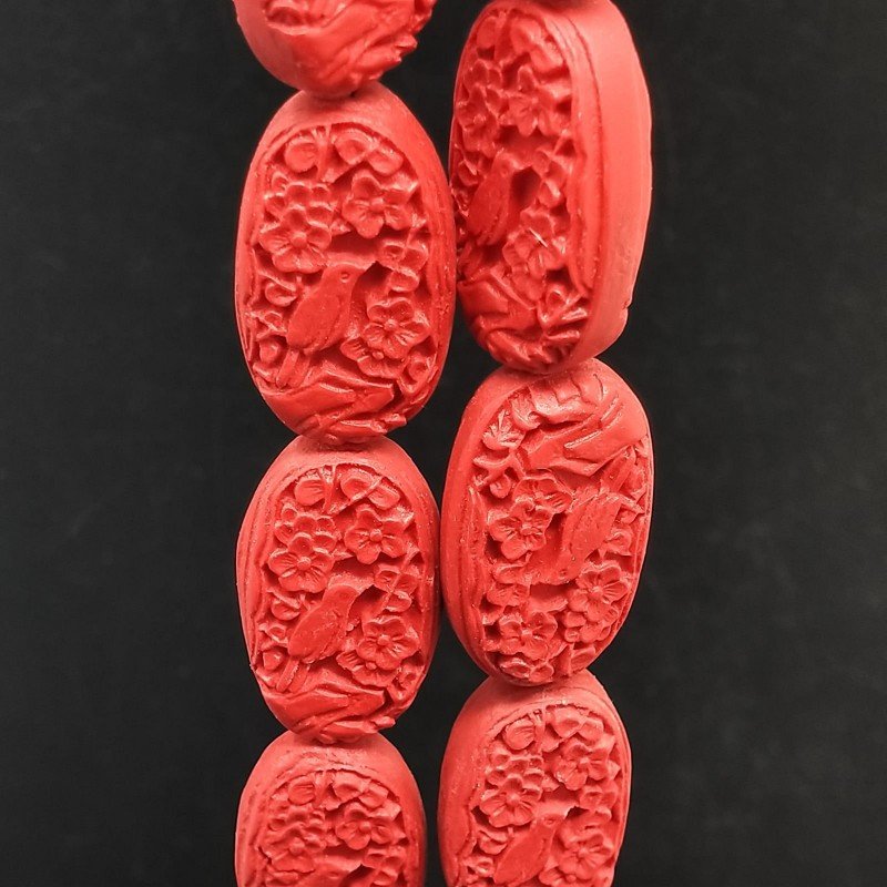 Resina rossa in Perline Forma Ovale Piatto Liscio Inciso Foro Passante 18X32mm