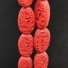 Resina rossa in Perline Forma Ovale Piatto Liscio Inciso Foro Passante 18X32mm