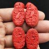 Resina rossa in Perline Forma Ovale Piatto Liscio Inciso Foro Passante 18X32mm
