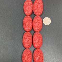 Resina rossa in Perline Forma Ovale Piatto Liscio Inciso Foro Passante 18X32mm