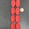 Resina rossa in Perline Forma Ovale Piatto Liscio Inciso Foro Passante 18X32mm
