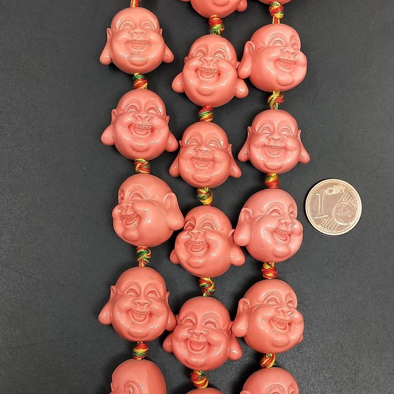 Resina Rosa Perline Forma Incisa Testa di Buddha Che Ride Liscio Foro Passante