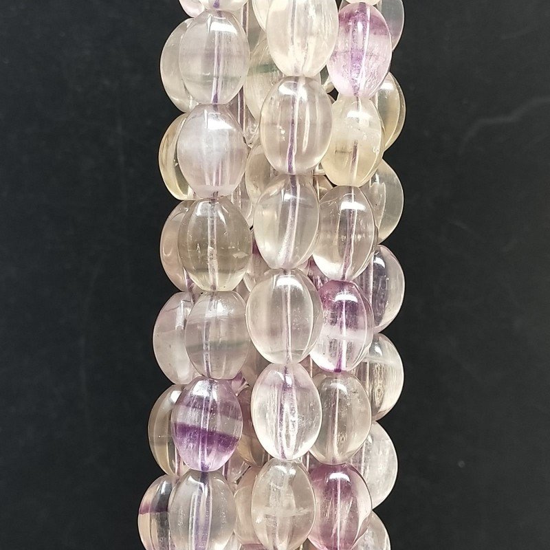 Fluorite Naturale in Perline Forma Ovale Piatto Liscio Foro Passante 10X14mm