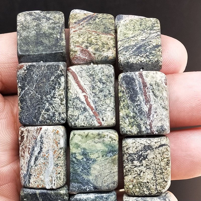 Serpentite Naturale in Perline Forma Rettangolare Piatto Liscio Foro Passante 15X20mm
