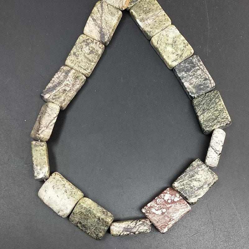 Serpentite Naturale in Perline Forma Rettangolare Piatto Liscio Foro Passante 15X20mm
