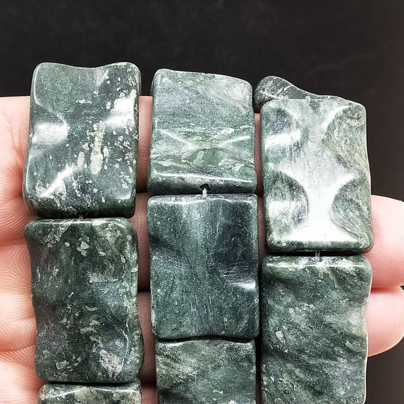 Serpentite Russo Naturale in Perline Forma Rettangolare Lavorato Piatto Liscio Foro Passante 20x30mm
