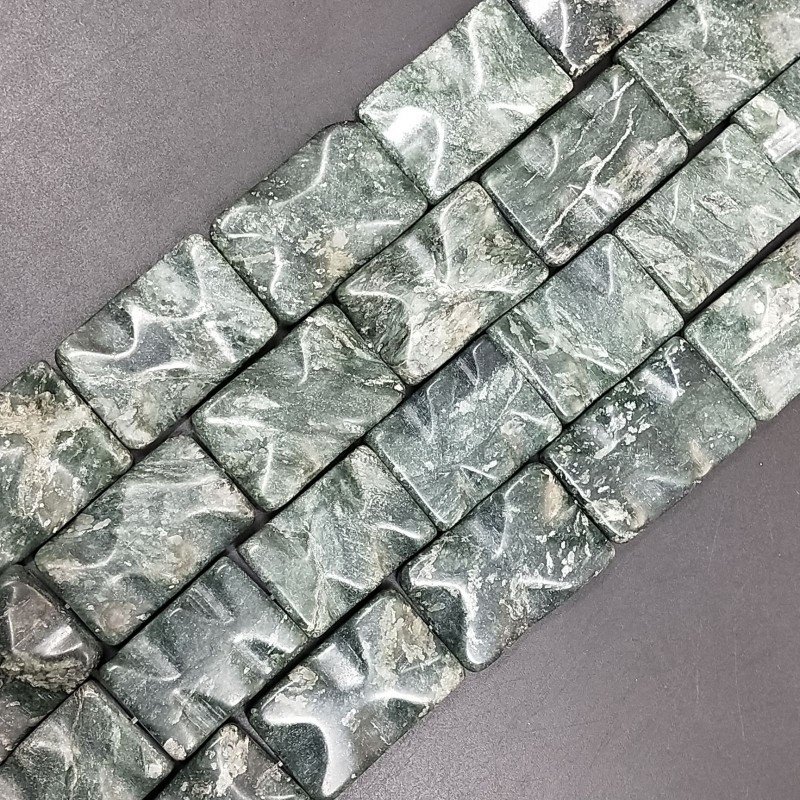 Serpentite Russo Naturale in Perline Forma Rettangolare Lavorato Piatto Liscio Foro Passante 20x30mm