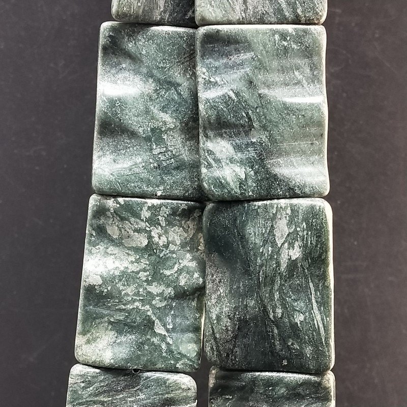 Serpentite Russo Naturale in Perline Forma Rettangolare Lavorato Piatto Liscio Foro Passante 31X41mm